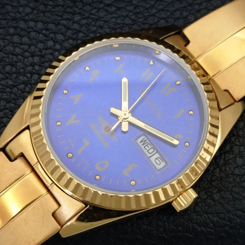 Vintage 1989 Citizen Automatic Mens Gold Watch W/daydate & Gold Accents